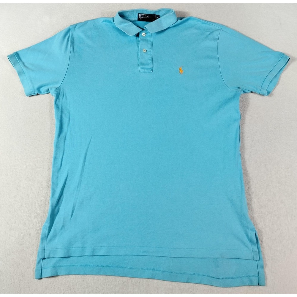 Vintage Polo By Ralph Lauren Polo Shirt Mens Medium Blue Pique Cotton Preppy